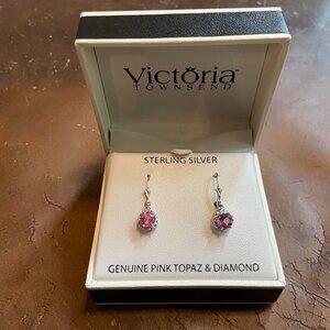 Sterling Silver Pink Topaz & Diamond Dangling Drop Earrings